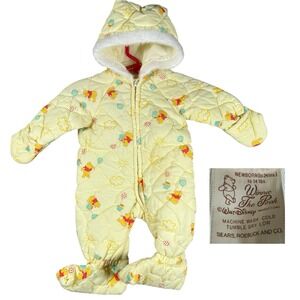 Vintage Disney Winnie The Pooh Newborn Snow Suit Jumper 1970s Quilted‎ Warm Baby
